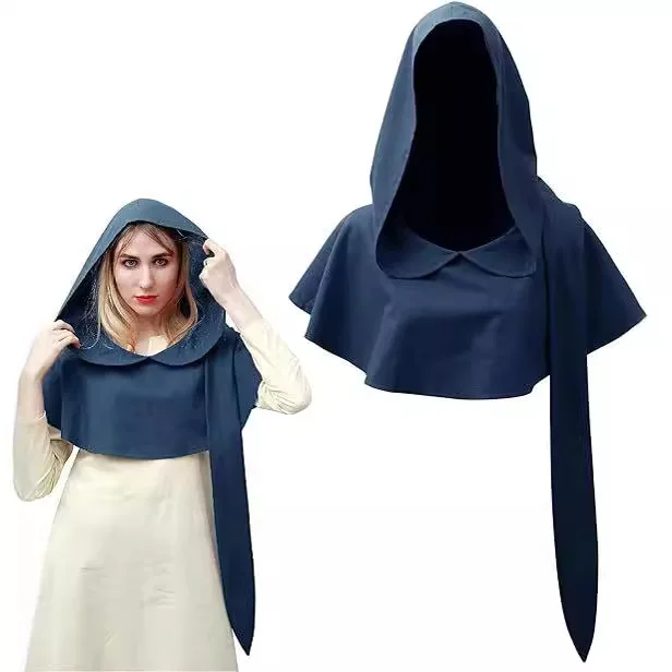 Medieval Cosplay Costume Long Tail Cowl Hat Vintage Liripipe Hooded Cloak Renaissance Linen Cap for Women