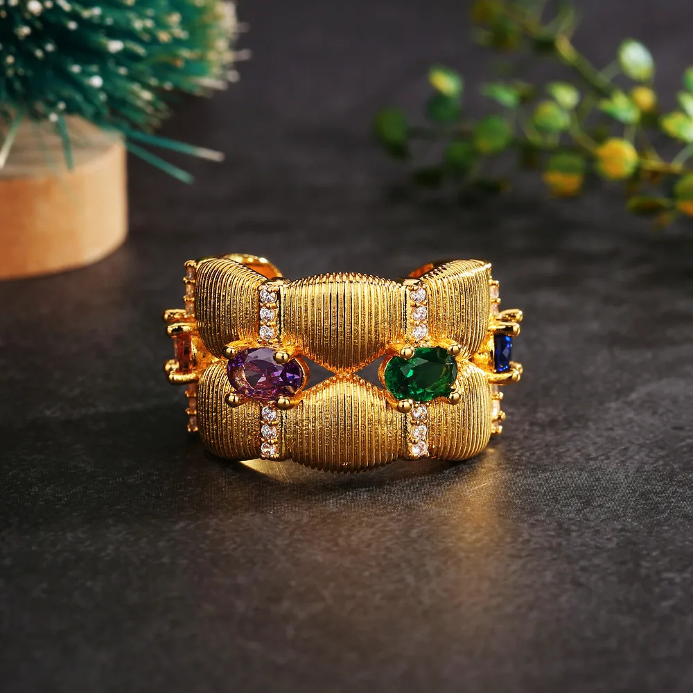 Court vintage Italian COURT square colored zircon opening ring golde baroque retro cuff braceelt for women DUBAI bride JEWELRY