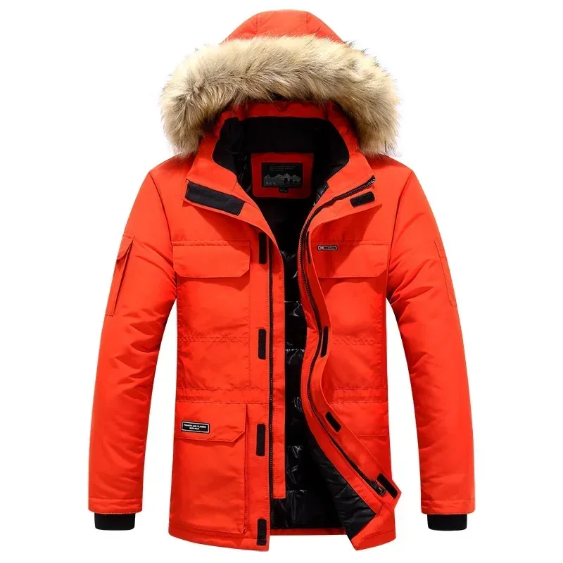 Parka de plumón para hombre, Parkas con capucha de piel de invierno gruesas de-30 grados para hombre, chaquetas para mantener el calor, prendas de vestir exteriores, M-5XL