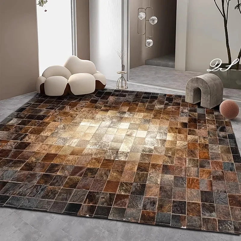 

Natural Brown Cowhide Carpet Patchwork Real Cow Leather Luxury Home Living Room Rugs Large Customize Handmade Bedroom Carpet
