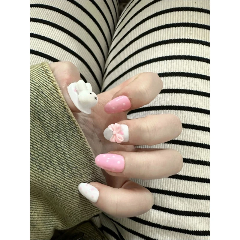 귀여운 미피 프레스온 네일 핑크 화이트 버니 보우 노트 - Nail Art Jelly 리뷰 및 가격