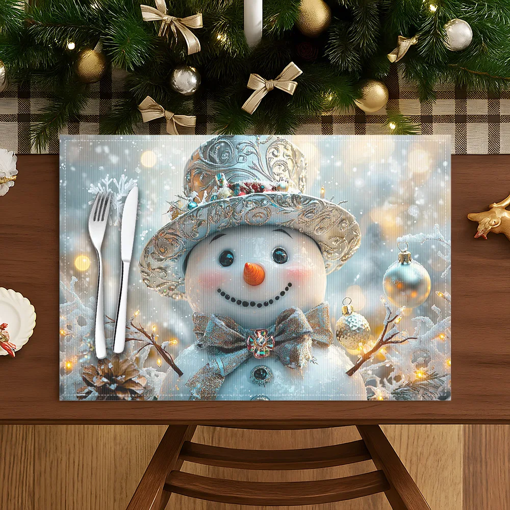 Holiday Season Linen Placemat Retro Christmas Element Print Heat Resistant Table Mat for Home Kitchen Dining Xmas New Year Party