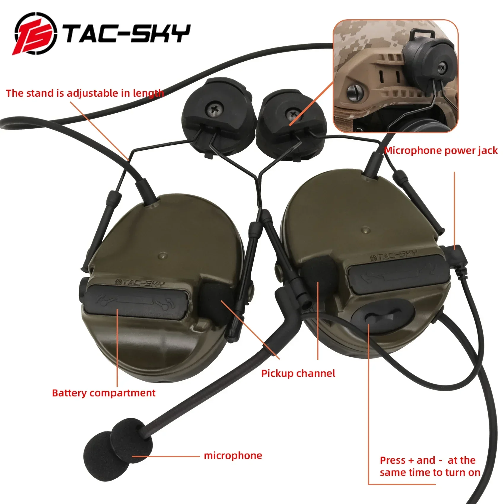 TAC-SKYชุดหูฟังยุทธวิธีComta IIIหมวกกันน็อกARC Rail Bracketรุ่นตัดเสียงรบกวนรถกระบะยิงชุดหูฟังสําหรับAirsoftกีฬา