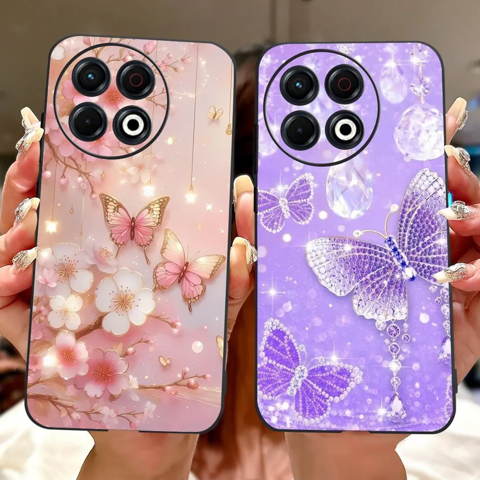 For Tecno Spark 30 KL6 Case Spark 30 Pro KL7 Cover Fashion Flower Soft Black Silicone Phone Case For Tecno Spark30 Pro 2024 Etui