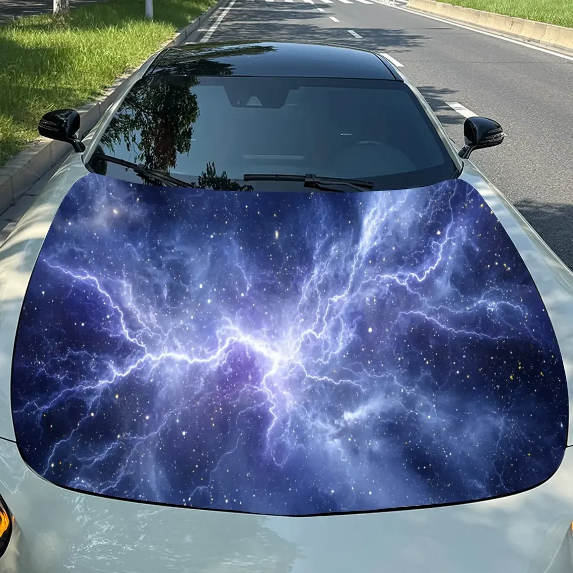 

Lightning Galaxy Car Hood Sticker PVC Self Waterproof Stick, Striking Auto Exterior Accessories Decor Protect Gift for Car Lover