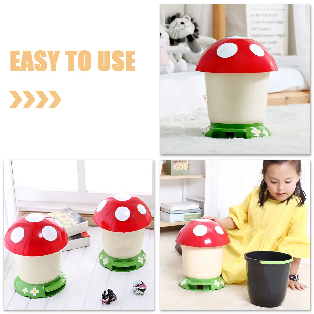 

Mushroom Trash Can Floor Garbage Waste Bins with Lid Eraser Dustbin Trashcan Toilet Pp Child