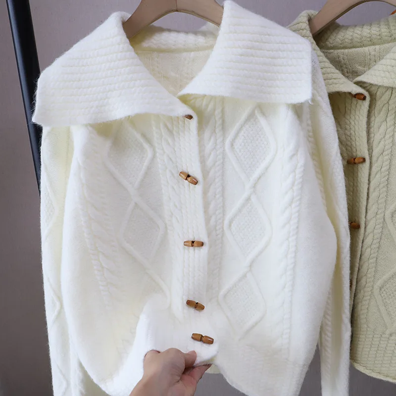 

Женский открытый кардиган, свитер, осень-зима, свободный повседневный мягкий вязаный топ, витой трикотаж, пальто с воротником-стойкой