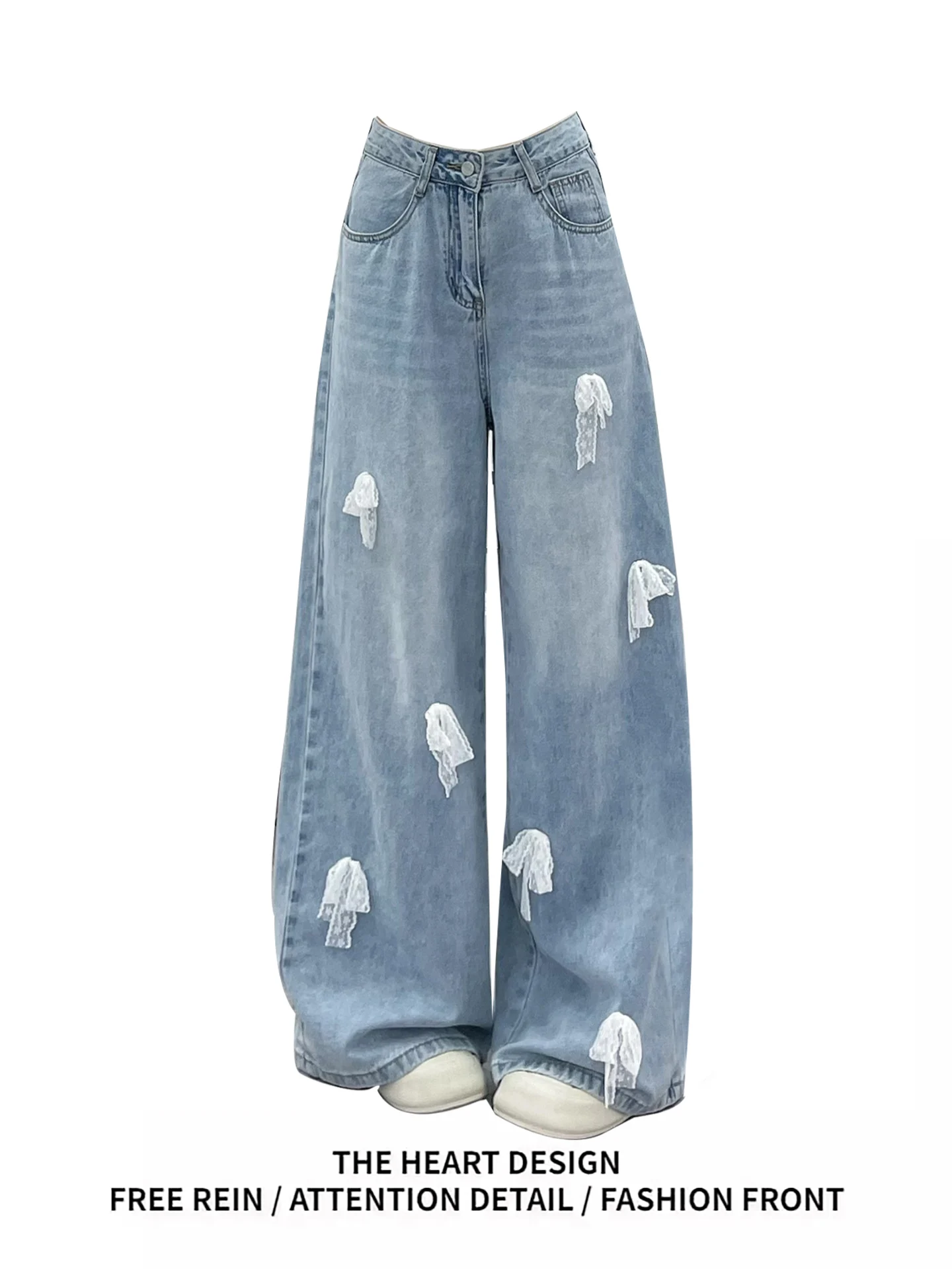 

Retro Knot Wide Leg Straight Cut Jeans Women's Loose Fitting Floor Length American Sle Summer New Arrival Denim