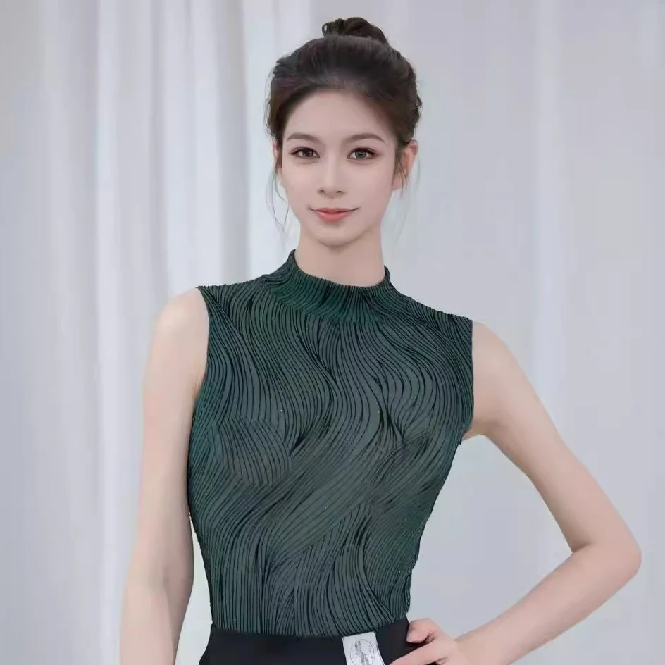 

Топы для латинских танцев, тренировочные костюмы, комбинезон без рукавов с принтом, тренировочный топ, чача, танго, самба, одежда для современных танцев, одежда DQL10858