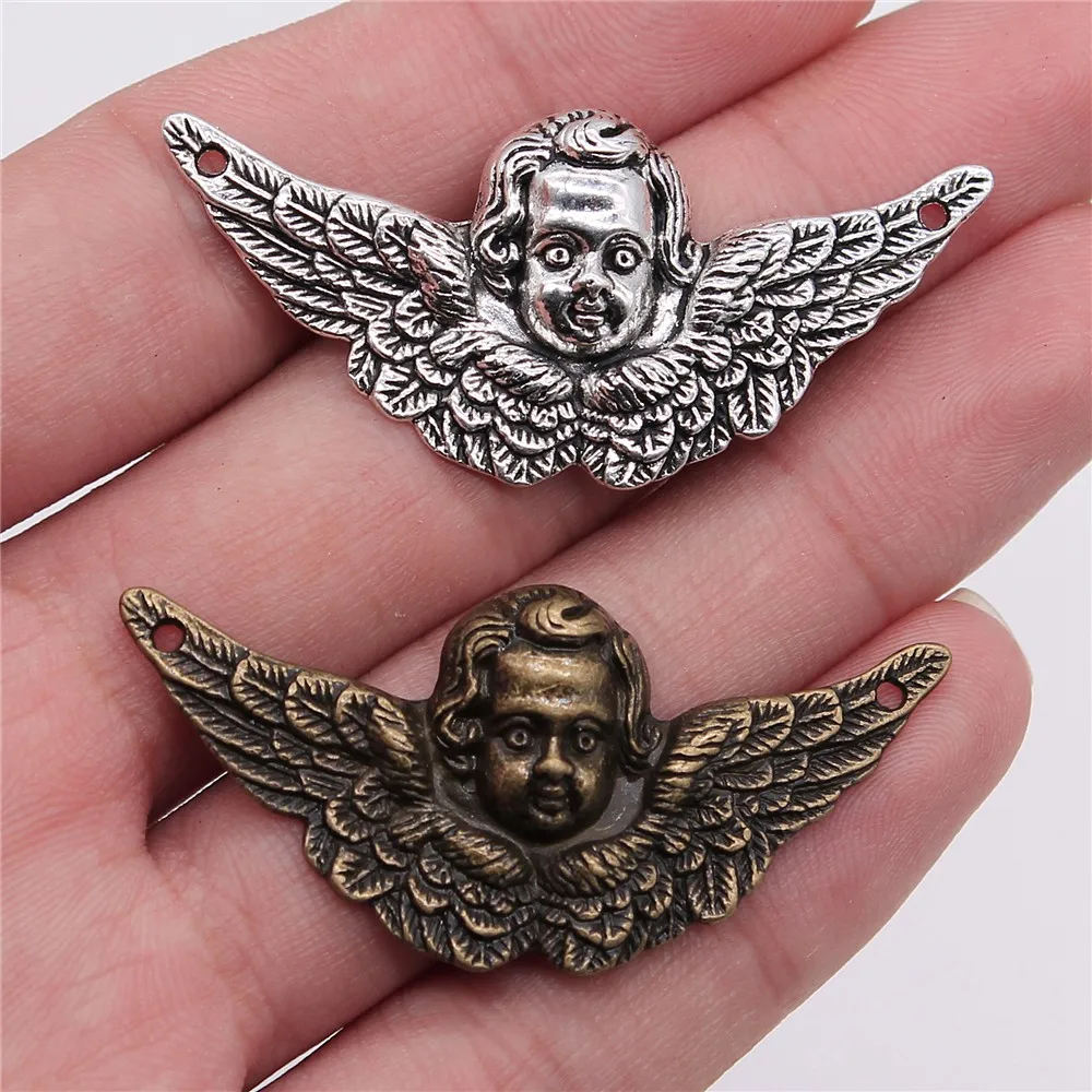 WYSIWYG 5pcs Charms Angel Cupid 50x23mm Handmade Craft Pendant Making Fit Vintage Tibetan Silver Color For Bracelet Necklace