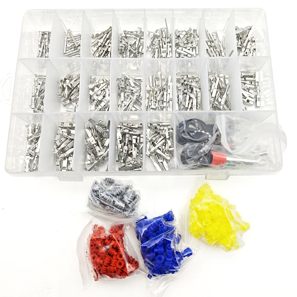 

820pcs Connector Pins Terminal, Car Wire Terminal 1/1.5/1.8/2.2/2.8/3.5mm Connector Male Female Crimp Pins Non-Insulated Plug