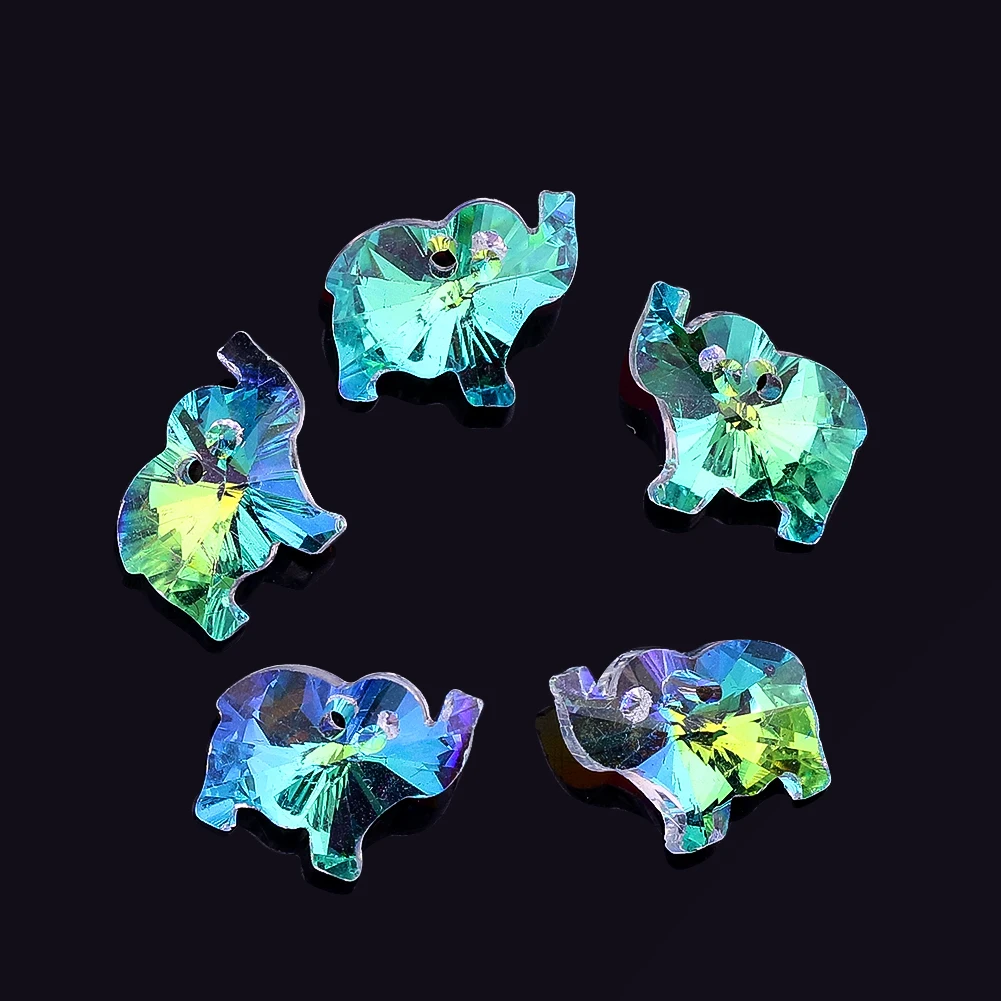 13mm Miniature Size AB Color Single - Hole Faceted Design  Crystal Elephant Bead Earring Necklace Component DIY Jewelry Charm