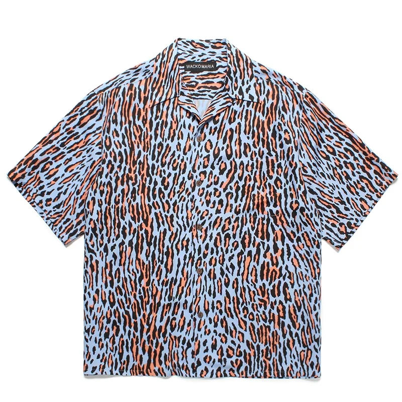 High Street Mens Womens 25SS New WACKO MARIA Digital Print Dark Leopard Casual Fashion Brand Hawaii Short Sleeve Shirt