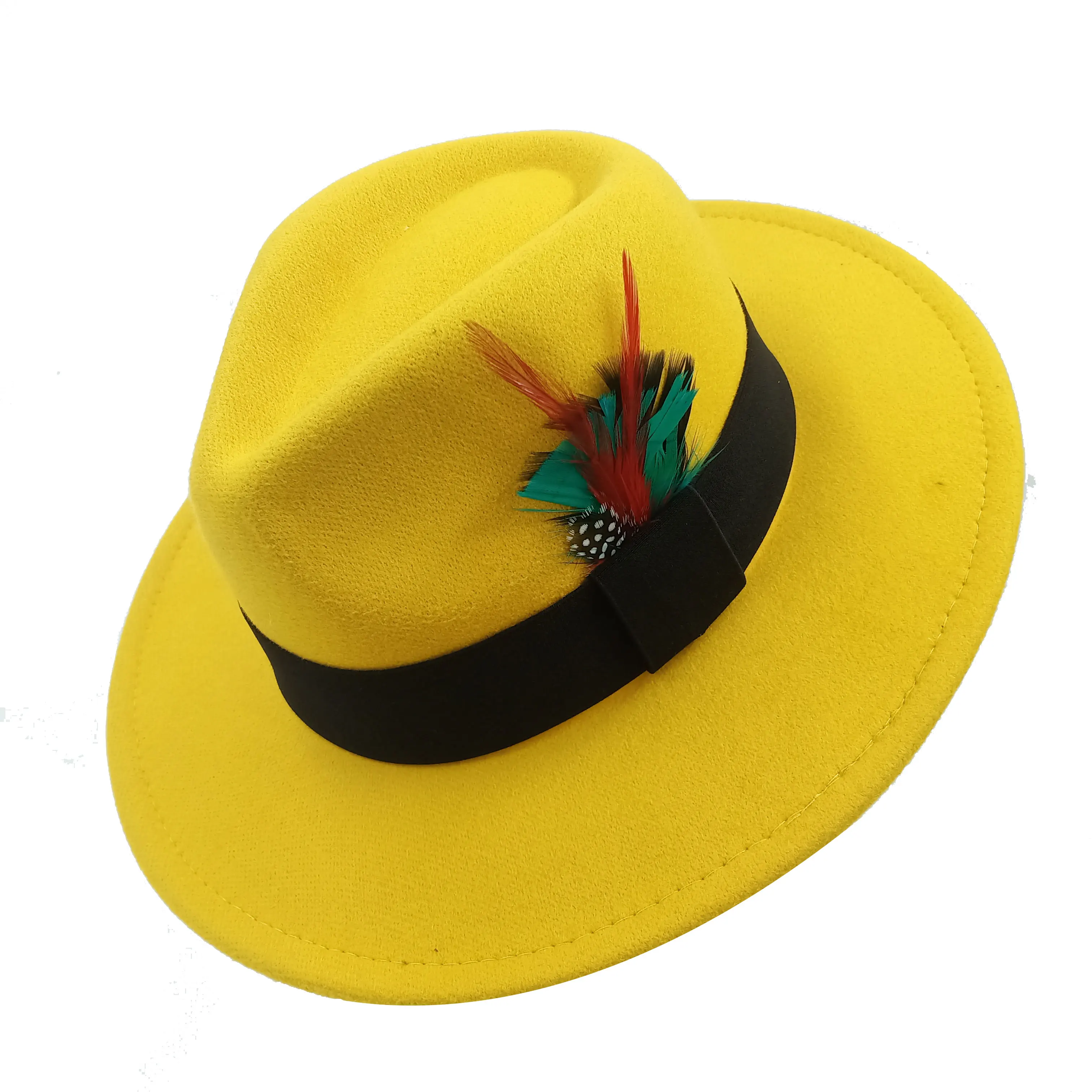 Red Feather Fedoras Men Hat Spring Autumn Jazz Hats Fashion Men\'s And Women\'s Drop Type Church Panama Hat Wide Brim Wholesale