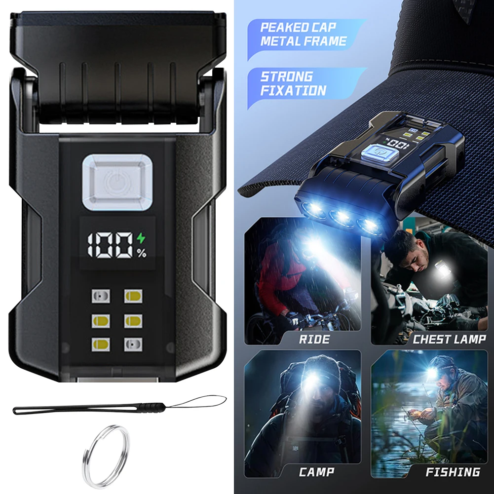 

COB+SMD LED Super Bright Flashlight Power Display Mini Emergency Lantern Rotatable Pocket Hat Clip Light 550LM for Night Running