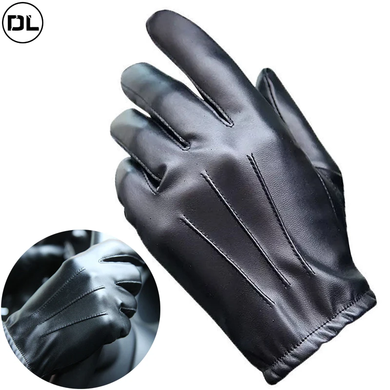 New Autumn Winter Gloves Men Black PU Leather Cashmere Warm Driving Gloves Mittens Touch Screen Tactical Gloves Moto Equipments