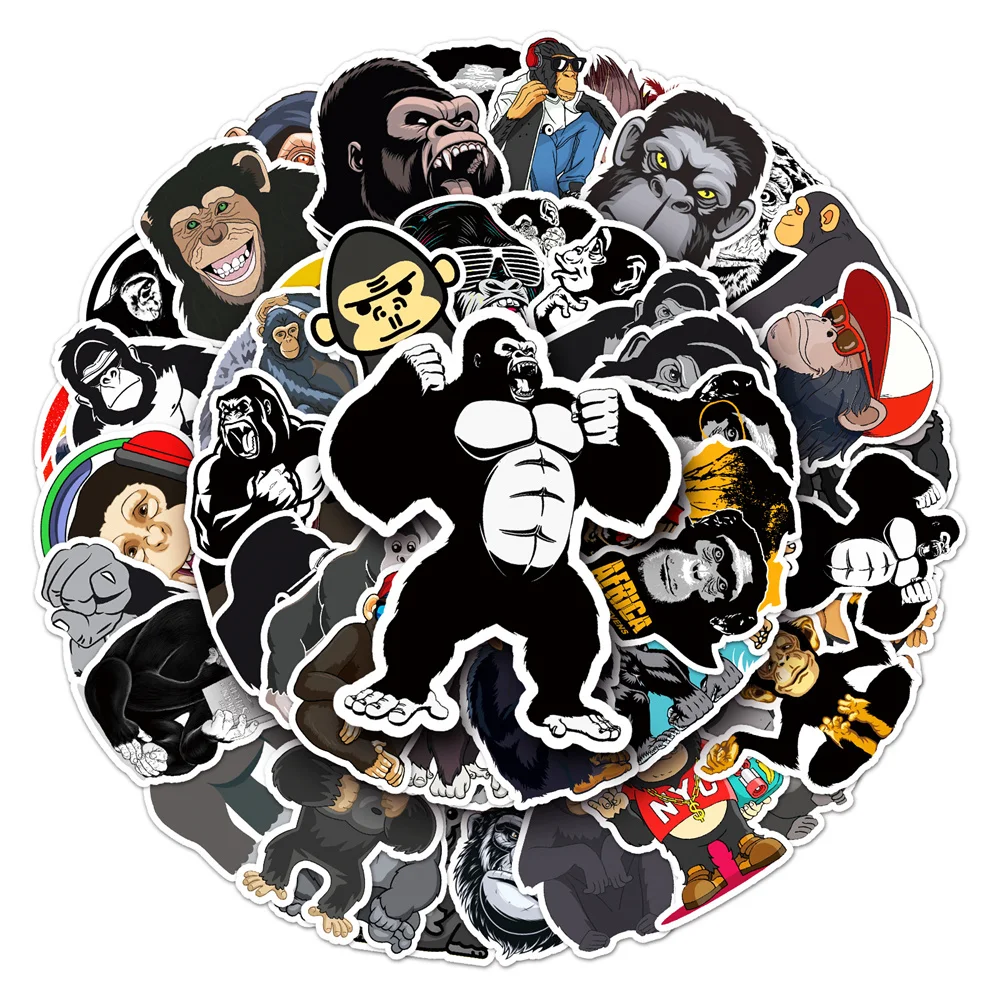 Cute Chimpee Gorilla Stickers for iPad, Stationery, Laptop, Luggage, Vintage Animal Sticker Pack, Scrapbooking Supplies, 50Pcs