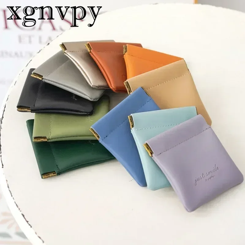 xgnvpy Mini Delicate Coin Purse Solid Color Simple Portable Key Organizer PU Leather Soft Side Magnetic Buckle Lipstick Hand Bag