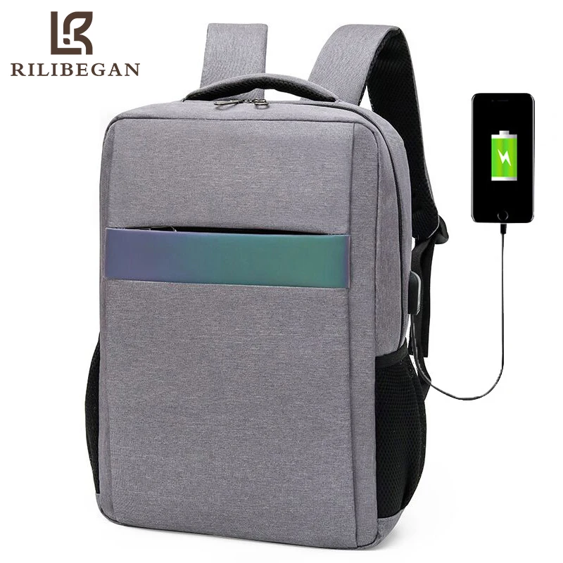 High Quality Nylon USB Charging Men Backpack Reflective Stripe Business Backpack Men Large Capacity Men Laptop Backpack Bag