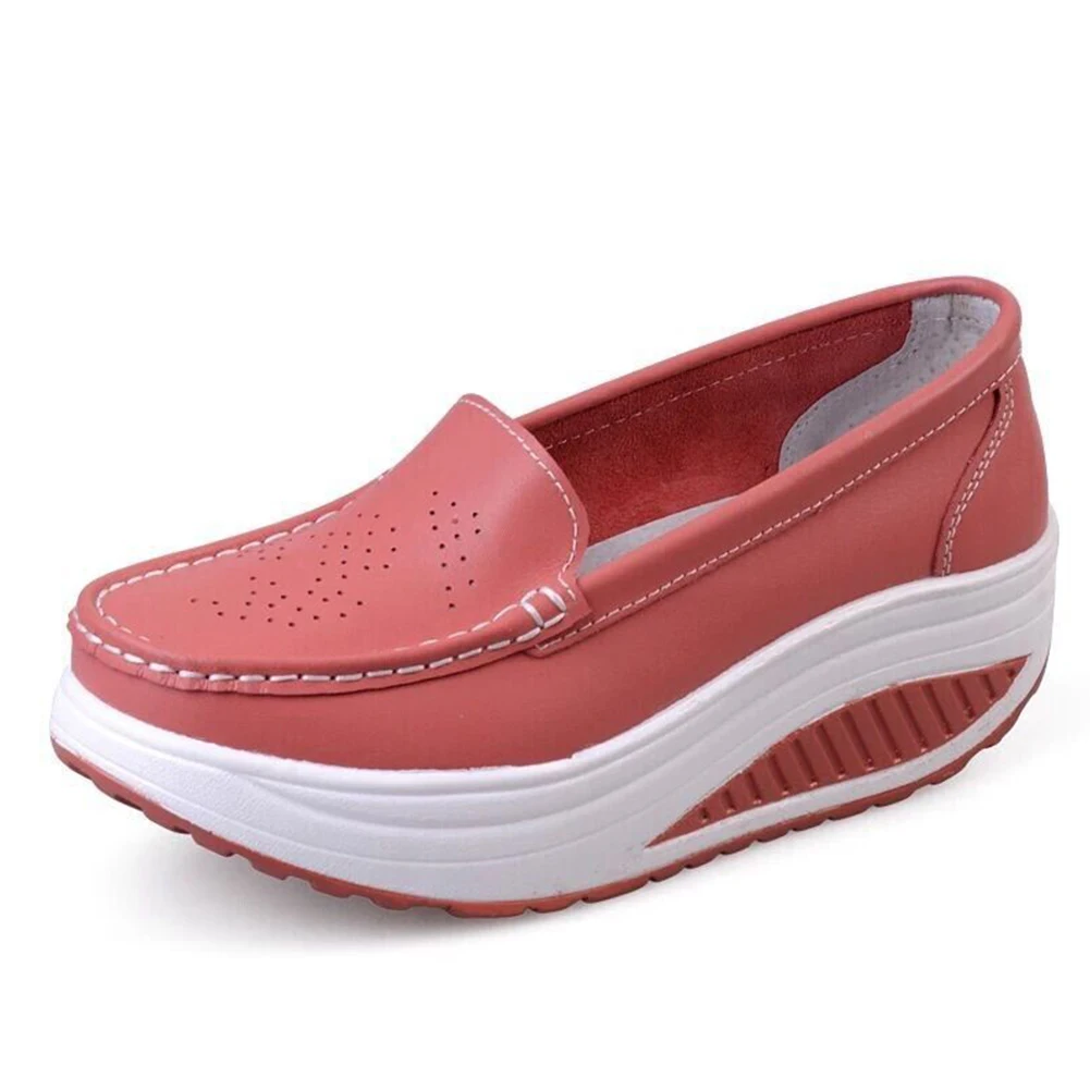 Fashion Women White Breathable Summer Sneakers Slip on Nurse Swing Work Single Shoes Spring Platform Wedges Leather Thick Bottom