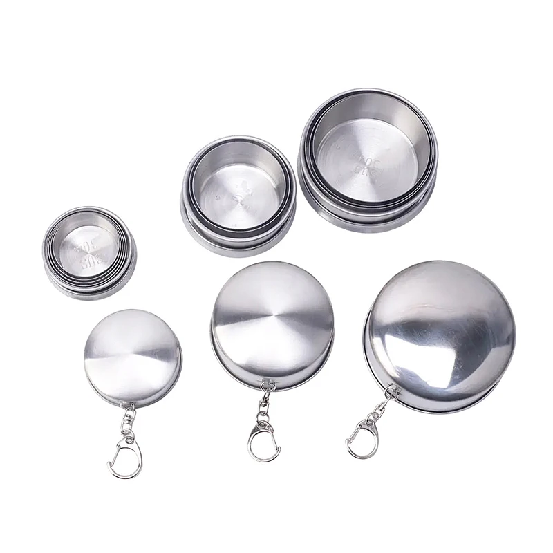 1 قطع الفولاذ المقاوم للصدأ كوب قابل للطي المحمولة كوب شرب المياه قابل للسحب تلسكوبي للطي أكواب السفر في الهواء الطلق أدوات المائدة