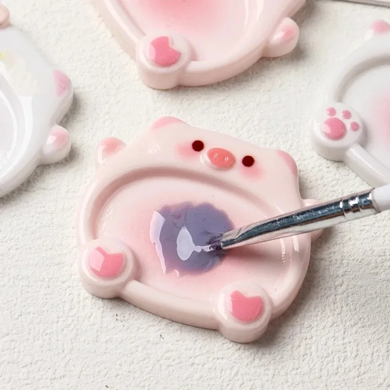 2pcs Cartoon Pig Color Palette Nail Art Mixing Color Drawing Pallet Gel Polish Nail Painting Board Color Palette Manicure Tools