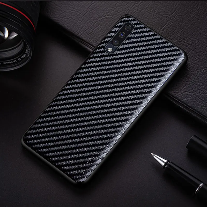 Carbon Fibre Shockproof Slim Case for Samsung Galaxy A70 A50 A50S A40 A30S A10 Non-Slip Full Body Protective Phone Case