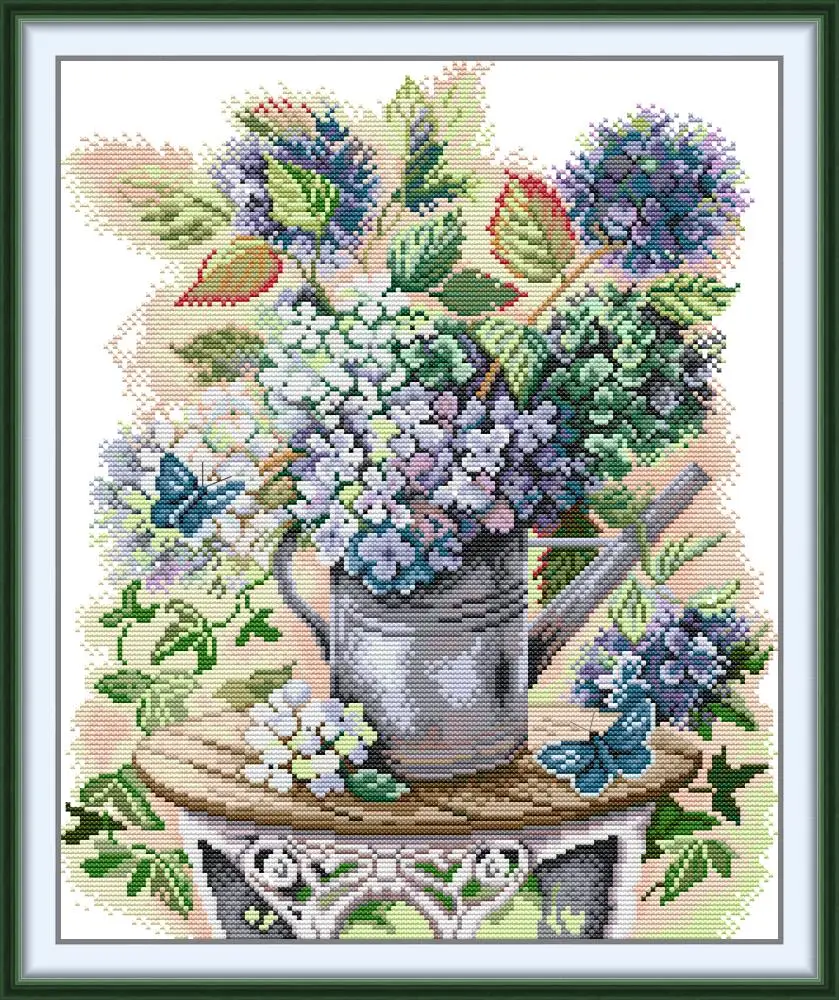 

Набор для вышивки крестом «Гортензии и бабочки» aida 14ct 11ct с принтом на холсте, вышивка крестиком, рукоделие, вышивка, сделай сам, ручная работа