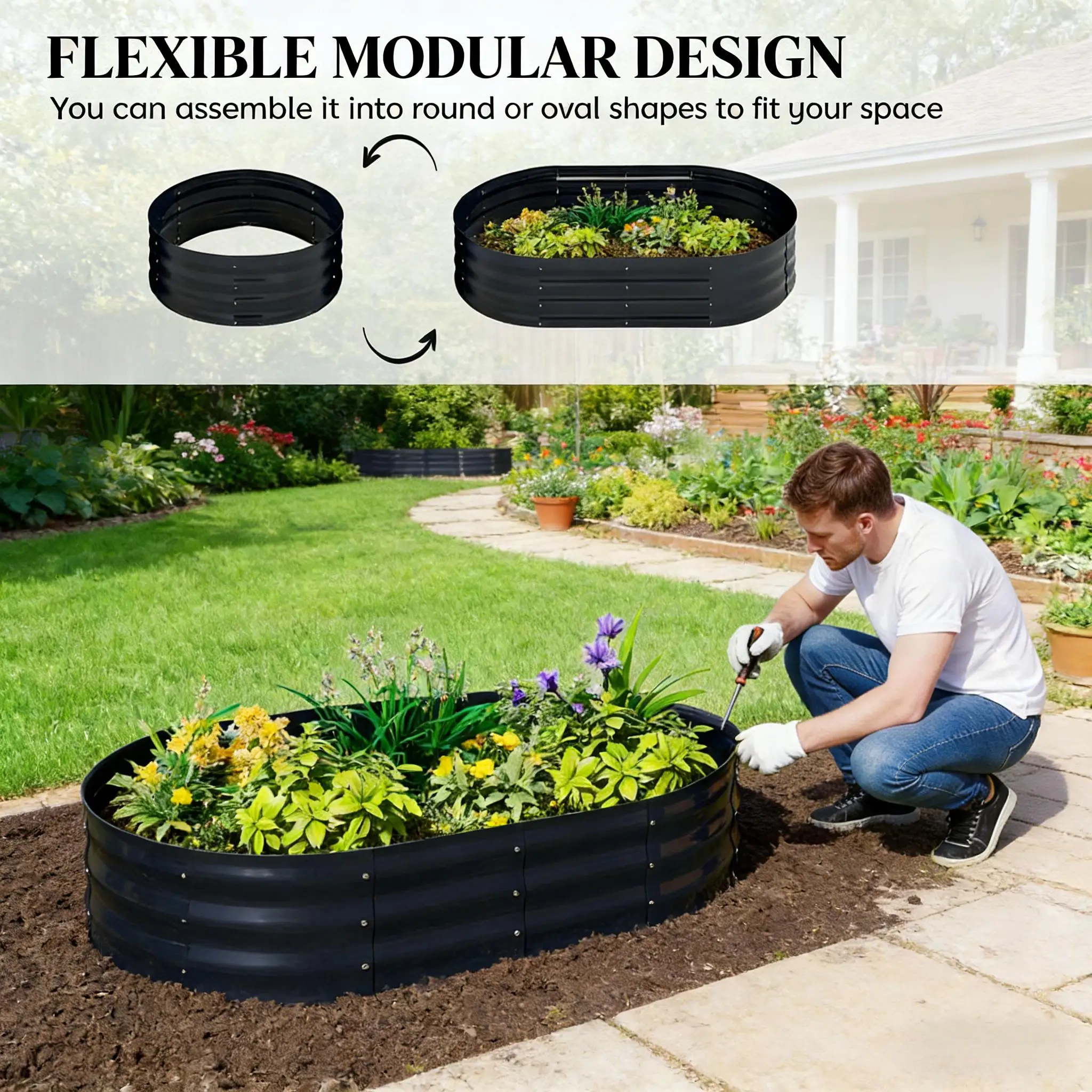 Outdoor Raised Garden Bed,Flower Boxs,Arched Trellis Plant Boxs