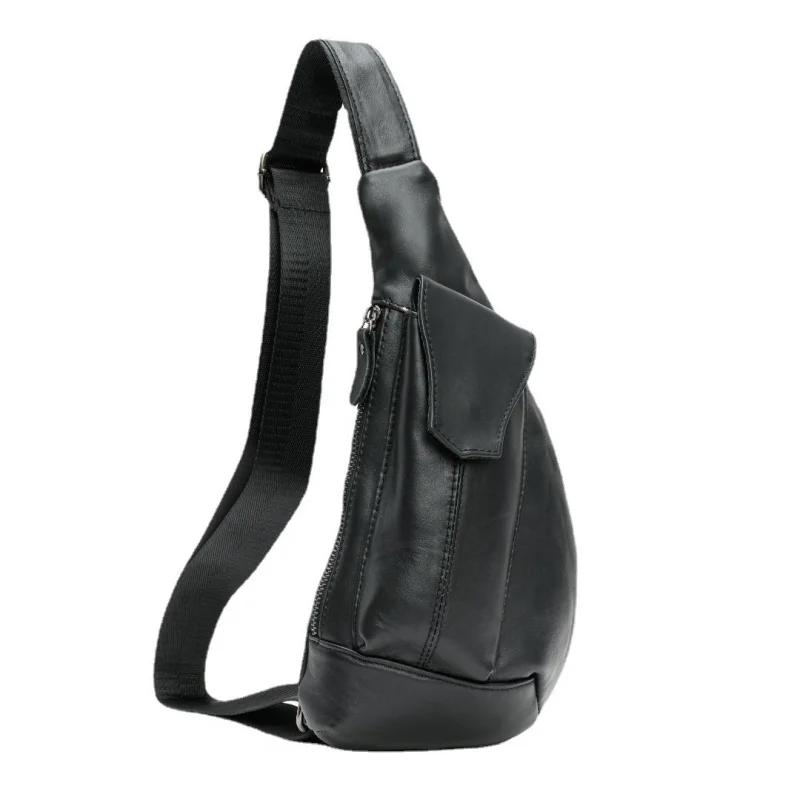 Men's vertical style genuine leather chest bag men's casual sports crossbody bag retro top-grain cowhide shoulder bag men's bag