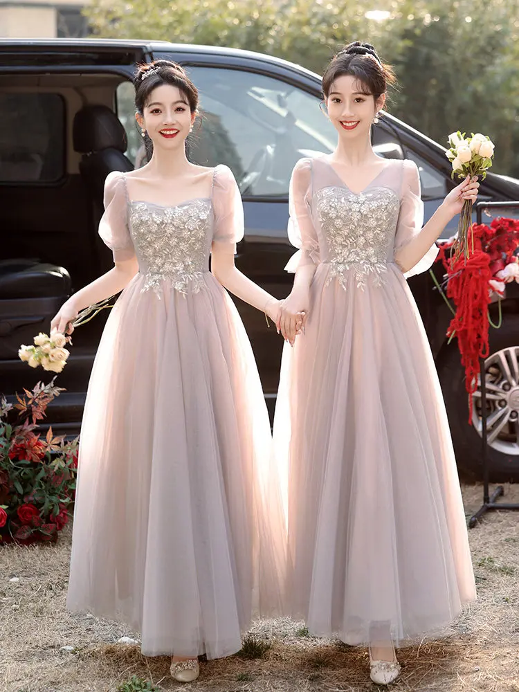 Sukienki dla druhen na wesele, eleganckie aplikacje, krótkie rękawy, sukienki na imprezy, letnie sukienki damskie, sukienki wieczorowe w kształcie litery A na występy.