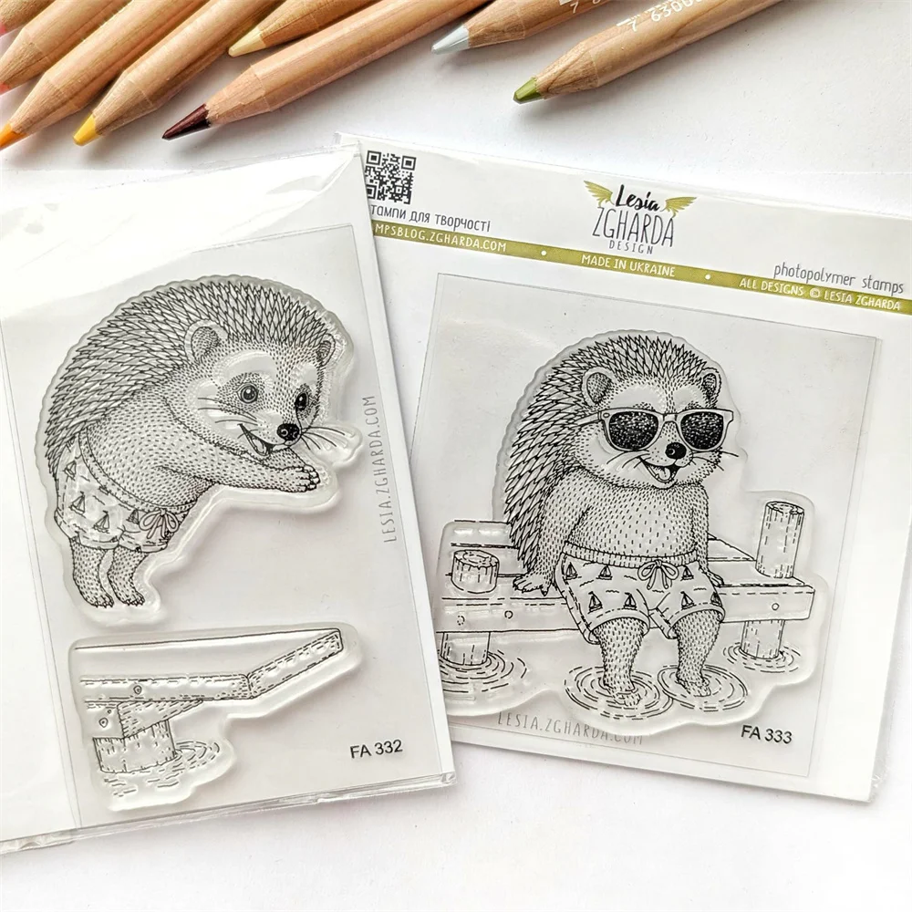 Clear Silicone Stamps Hedgehog Jump from the Diving Board Stamp Seal for Scrapbook Decoration Craft Embossing Template DIY Paper