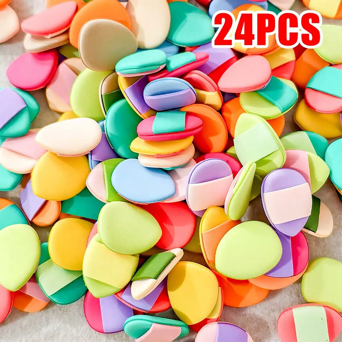 24pcs Random color fingertip mini thumb powder puff, facial loose powder puff, macaroon color matching reusable powder puff, fac