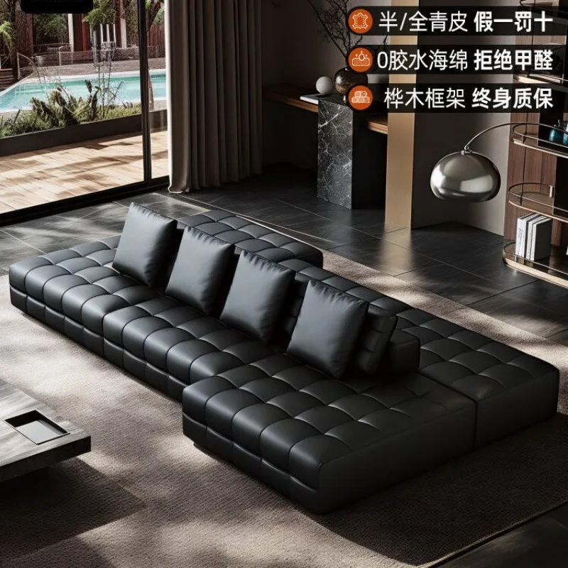 Italian minimalist double-sided Lawrence leather sofa, modern minimalist villa horizontal hall mobile module combination