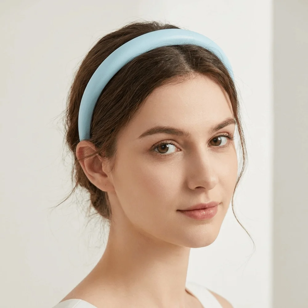 Diadema de cuero acolchada fina para mujer, estilo coreano, colores crema vintage, para el cabello y para lavarse la cara