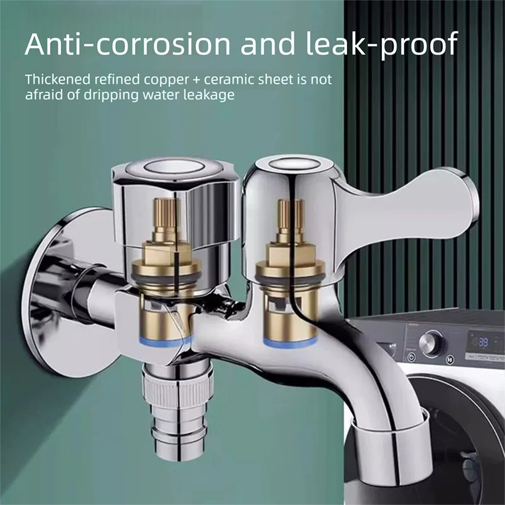 Dual Outlet Water Tap,1 In 2 Out Universal Washing Machine Faucet,Brass Garden Hose Splitter Tap,Dual Independent Control Valves
