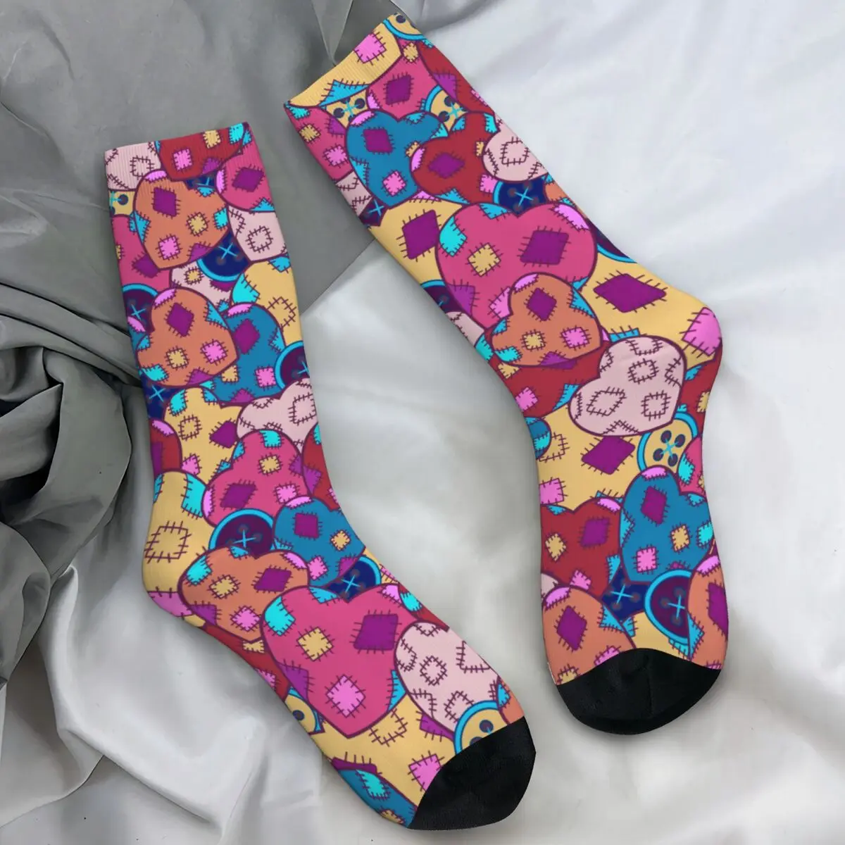 

Лоскутные носки с героями мультфильмов и сердечками, зимние милые чулки, забавные мягкие носки унисекс, нескользящие носки с графическим рисунком для скейтборда