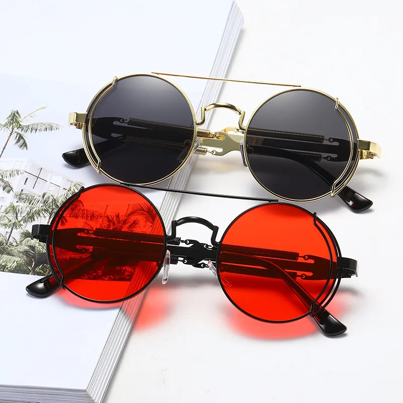 

Fashion Trendy Punk Steampunk Sunglasses Double Spring Sun Glasses Gothic Style Round Sunglasses UV400 Protection Eyewear