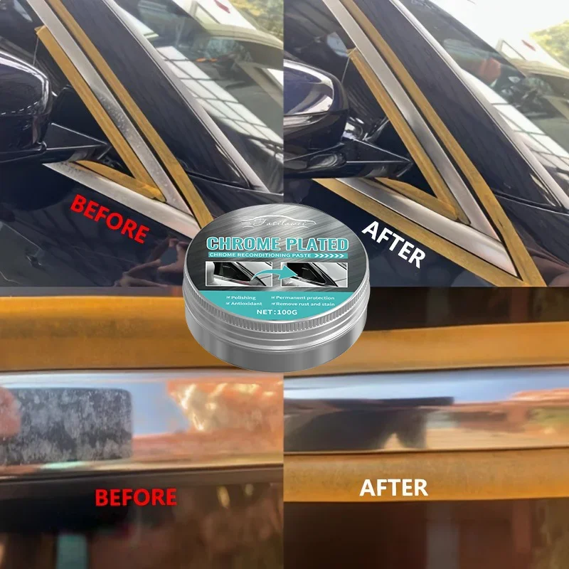Good Universal Chrome Polishing and Repair Wax, Car Chrome Strip Refinishing Paste, Metal Trim Strip Oxidation Polishing Paste,