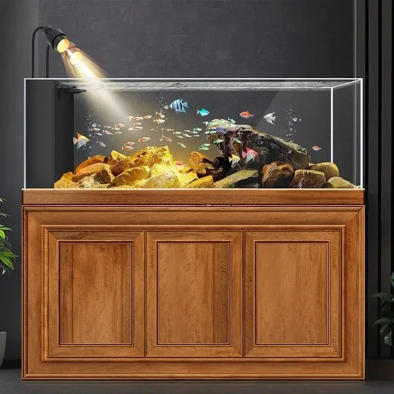 Fish tank aquarium against the wall square bottom filter glass company living room household screen large ultra-white