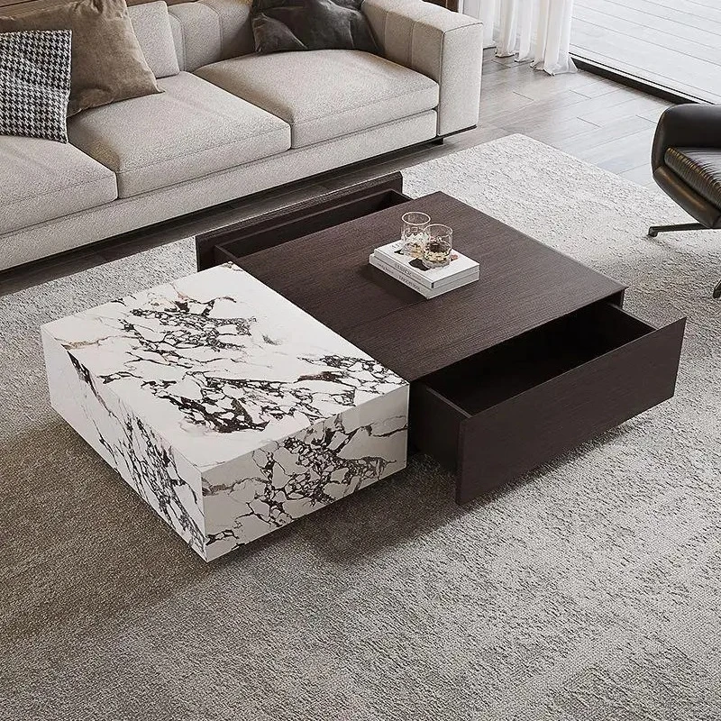 Italian smoked rock slab coffee table living room solid wood marble light luxury high-end coffee table