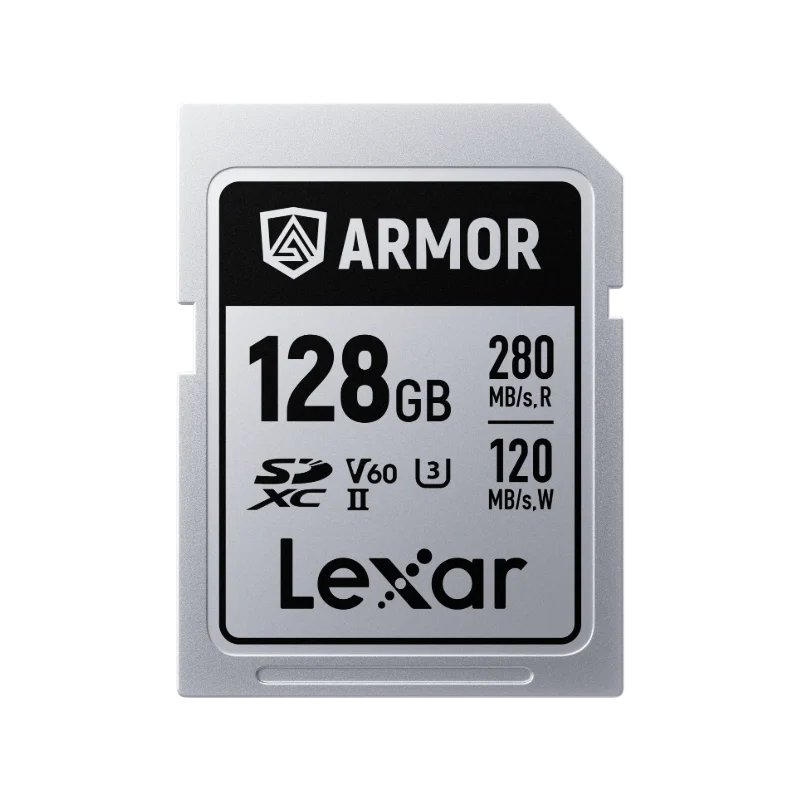 Lexar ARMOR SILVER PRO SD Card ARMOR Series V60 U3 UHS-II 128GB 256GB Stainless Steel Metal Card 6K Memory Card for Camera