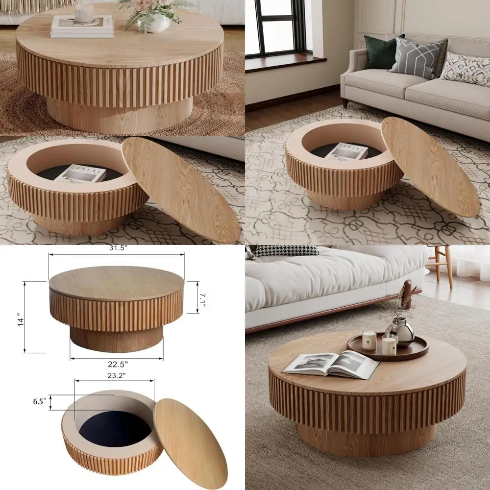 

Круглый журнальный столик в деревенском стиле 31,5 с местом для хранения вещей для гостиных, квартир и офисов с отделкой из натурального дерева