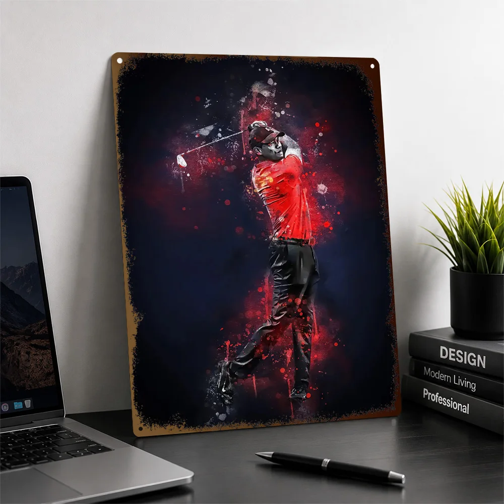 Tiger Woods Golf Swing Textured Metal Poster Dynamic Wall Art For Training Studio Personalized Aluminum Sign Housewarming Gift