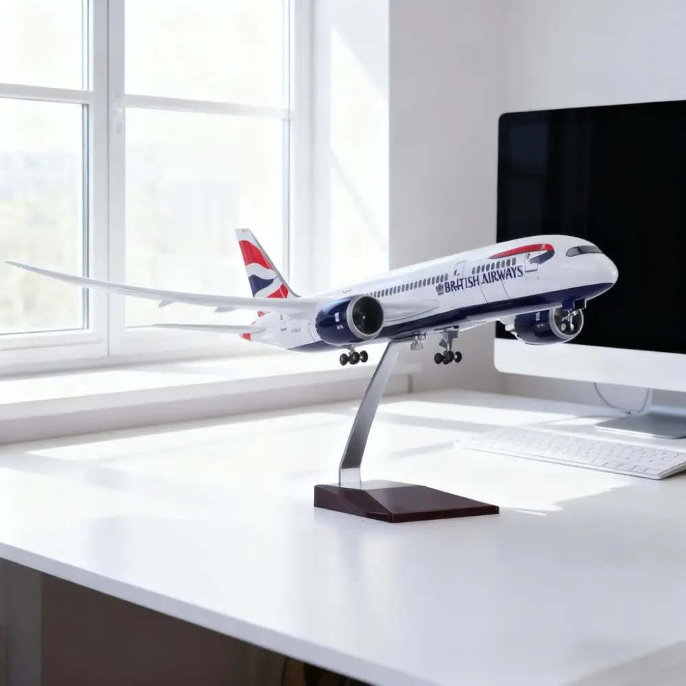 

1:130 Scale 47cm British Airways Plane Model B787 Resin Assembly Model Aircraft Diecast With LED Wooden Base Aviation Toys Boys