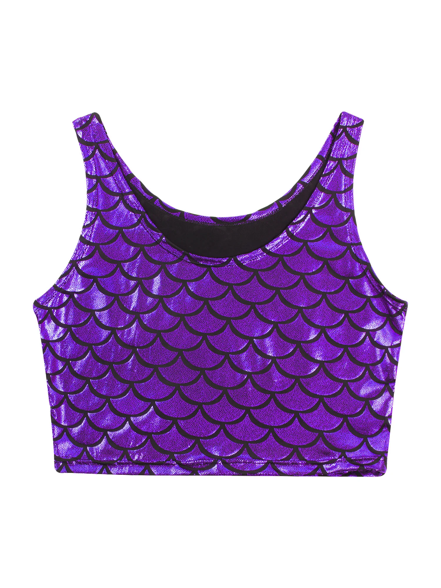 Womens Metallic Shiny Fish Scale Print Tank Top Camisole Fashion Sleeveless Scoop Neck Vest Y2K Crop Tops Sports Yoga Streetwear