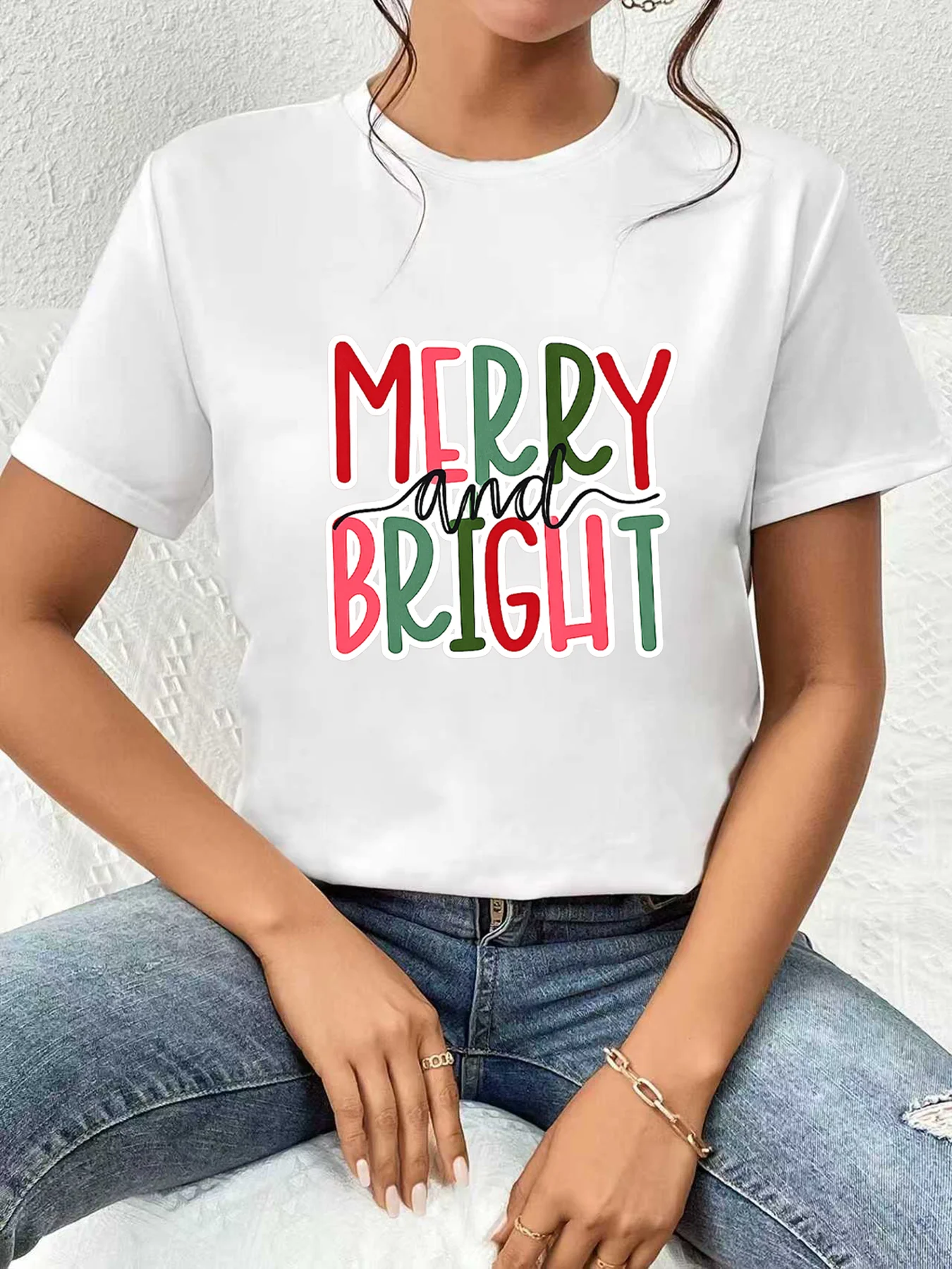 

【WDS03148】Trendy letter pattern printed round neck plus size women's Tee summer casual short sleeved fashionable top versatile