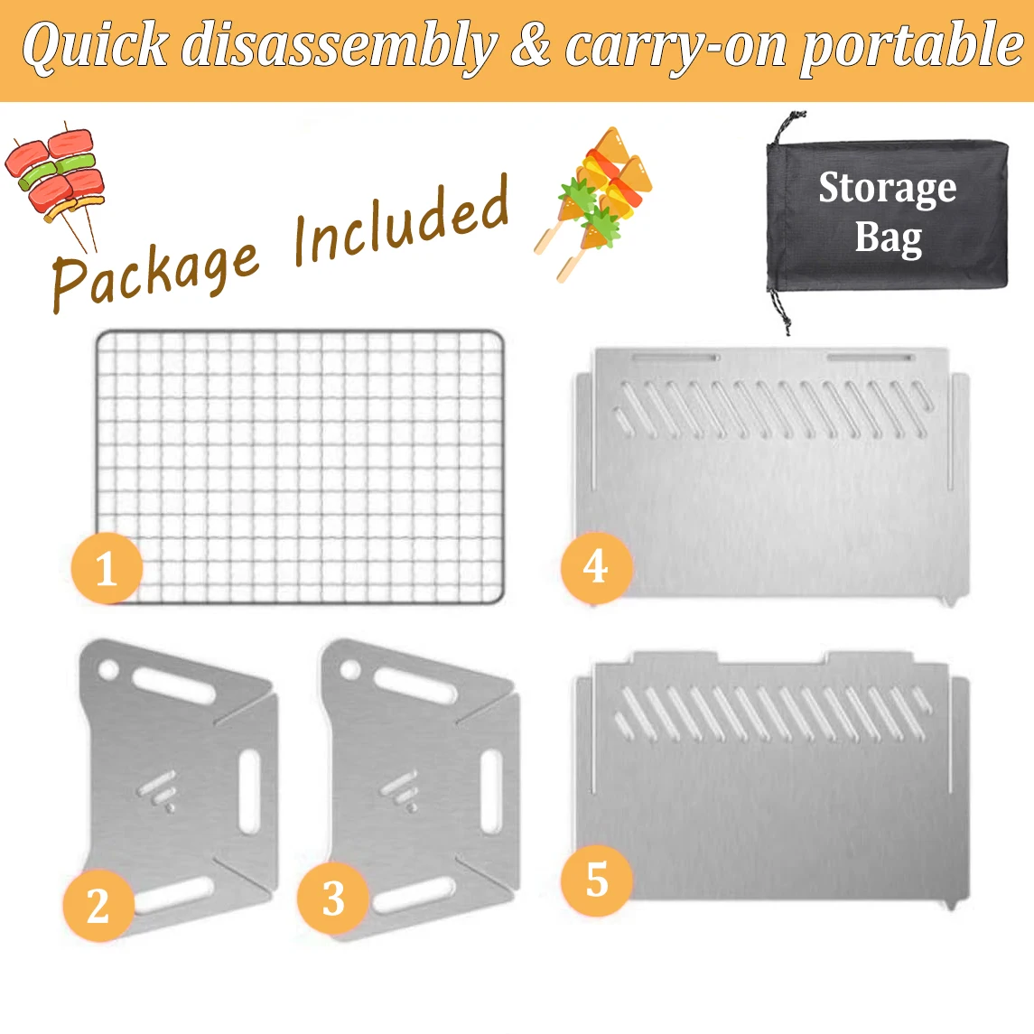 Compact Portable BBQ Grill Stainless Steel Folding Charcoal Stove with Carry Bag for Outdoor Camping Backyard & Picnic Use