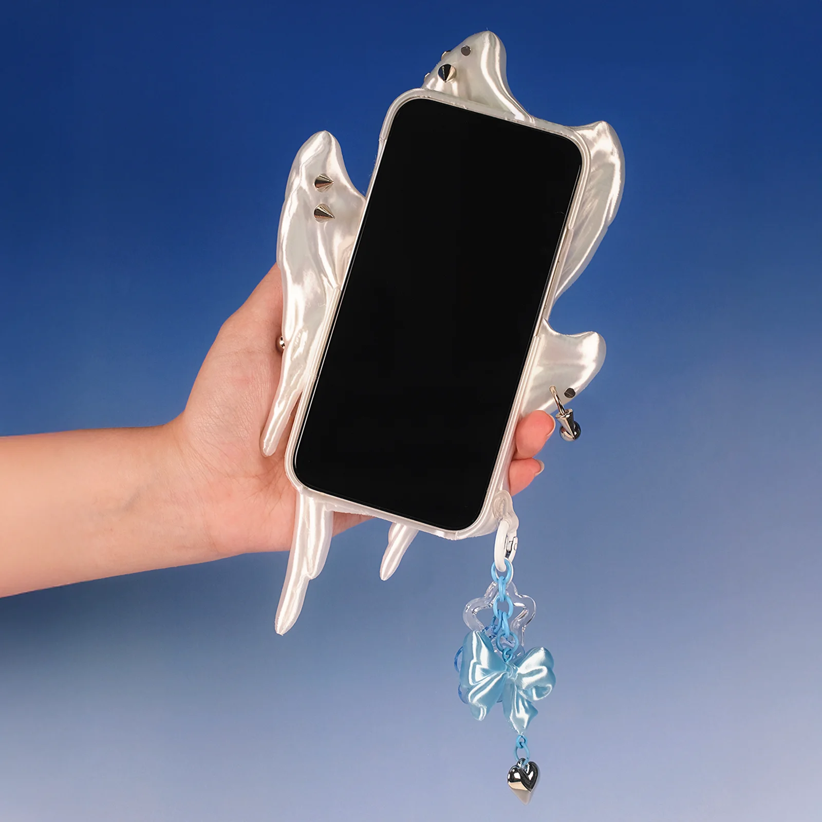 Original Y2k Six Winged Angel Rivet Pierced Hollow Cutout Phone Case Customization 3d Printed Soft Flexible Tpu Decor Gifts Acg view 5