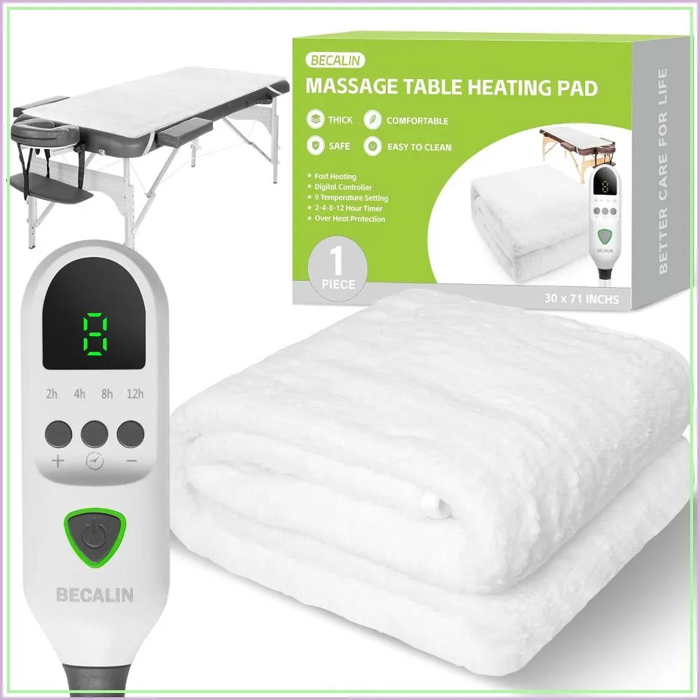 Professional SPA Massage Table Heated Pad Timer, 9 Heat Levels, Overheat Protection, Soft Fleece 30x71